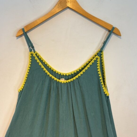 Hem & Thread wide leg pull on jumpsuit/rayon deep sage/yellow size medium - Picture 7 of 9